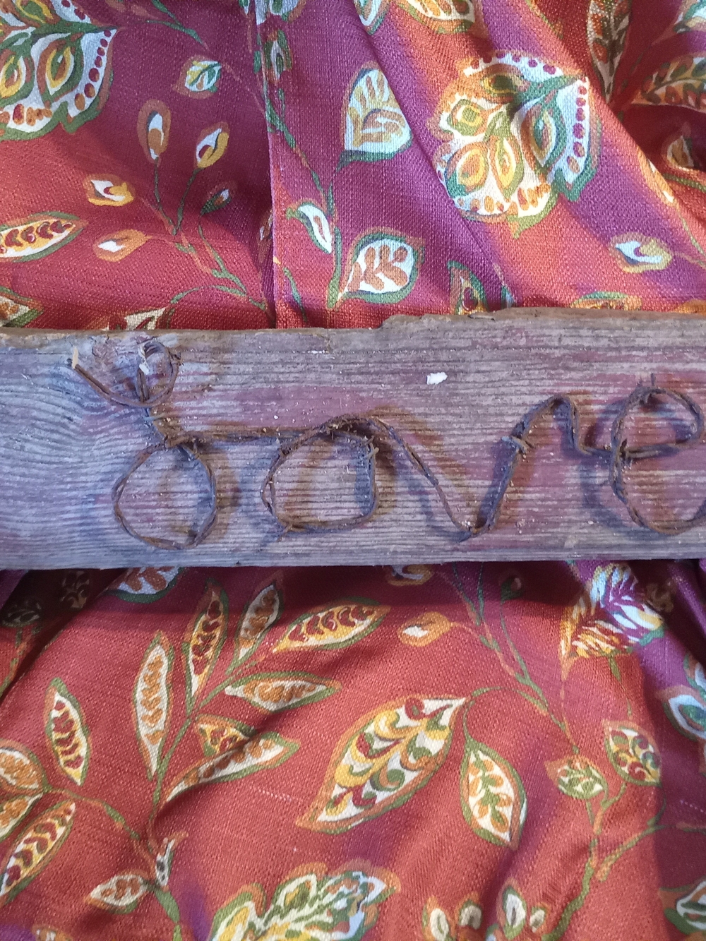 Love Tree 'Love' Twine Wall Art - Red and Green Fabric Backing